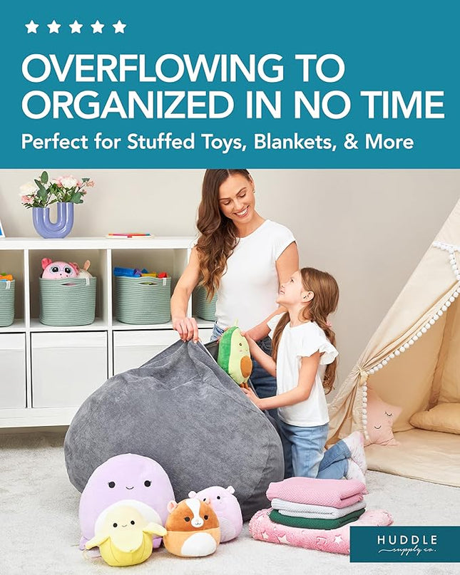 Stuffed Animal Bean Bag Storage (No Filler) - Machine Washable Kids Bean Bag Chair Cover Makes Extra Large Bean Bag Chair Stuff Toys & Soft Items - Stuffed Animal Holder for Kids -Grey Corduroy - LeafyLoom