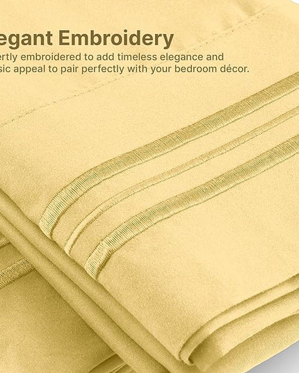 Full Size 4 Piece Sheet Set - Comfy Breathable & Cooling Sheets - Hotel Luxury Bed Sheets for Women & Men - Deep Pockets, Easy-Fit, Extra Soft & Wrinkle Free Sheets - Yellow Oeko-Tex Bed Sheet Set - LeafyLoom