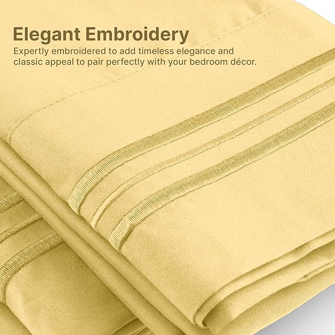 Full Size 4 Piece Sheet Set - Comfy Breathable & Cooling Sheets - Hotel Luxury Bed Sheets for Women & Men - Deep Pockets, Easy-Fit, Extra Soft & Wrinkle Free Sheets - Yellow Oeko-Tex Bed Sheet Set - LeafyLoom