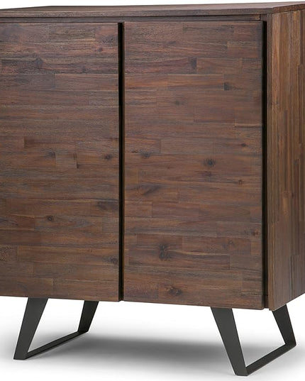 SIMPLIHOME Lowry SOLID ACACIA WOOD and Metal 39 Inch Wide Modern Industrial Medium Storage Cabinet in Distressed Charcoal Brown, For the Living Room, Entryway and Family Room - LeafyLoom