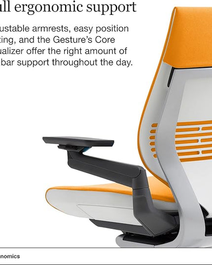 Steelcase Gesture Office Chair - Ergonomic Work Chair with Wheels for Carpet - Comfortable Office Chair - Intuitive-to-Adjust Chairs for Desk - 360-Degree Arms - Tangerine Orange Fabric - LeafyLoom