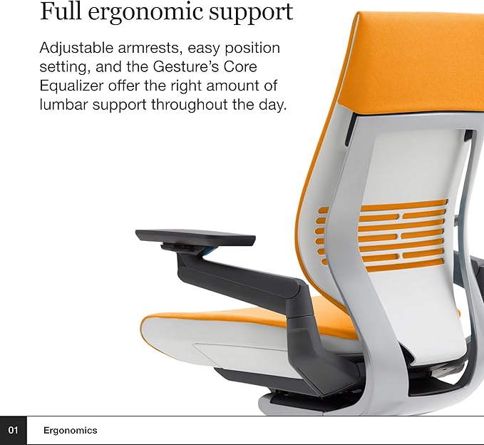 Steelcase Gesture Office Chair - Ergonomic Work Chair with Wheels for Carpet - Comfortable Office Chair - Intuitive-to-Adjust Chairs for Desk - 360-Degree Arms - Tangerine Orange Fabric - LeafyLoom