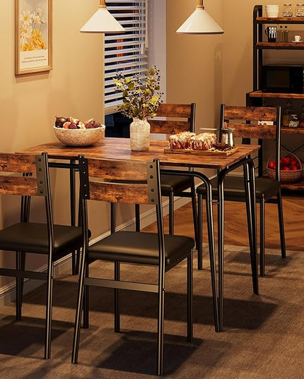 Dining Table for 4, Small Table and Chairs Set of 4, Square Dinette Set for 4, Dinner Table Set, 5 Piece Kitchen & Dining Room Sets for Small Space, Apartment (Vintage, Dining Table with 4 Chairs) - LeafyLoom