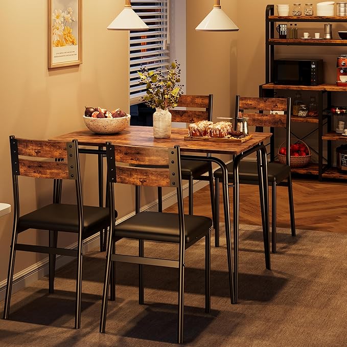 Dining Table for 4, Small Table and Chairs Set of 4, Square Dinette Set for 4, Dinner Table Set, 5 Piece Kitchen & Dining Room Sets for Small Space, Apartment (Vintage, Dining Table with 4 Chairs) - LeafyLoom