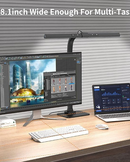 KableRika 12W LED Desk Lamp, Modern Architect Task Lamp with 6 Color Modes, Auto-Dimming, Eye-Care for Home Office, 18.1Inch Wide, 1.5m Cable, Aluminum Alloy, Black - LeafyLoom