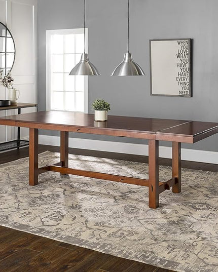 Walker Edison Rustic Farmhouse Wood Distressed Dining Room Table with Expandable Leaf Kitchen Table Set Dining Chairs, 60 Inch, 6-8 Person, Oak Brown - LeafyLoom