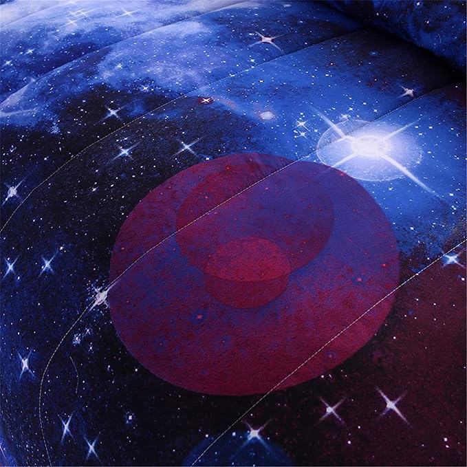 A Nice Night Galaxy Bedding Sets Outer Space Comforter 3D Printed Space Quilt Set King Size,for Children Boy Girl Teen Kids - includes 1 Comforter, 2 Pillow Cases - LeafyLoom