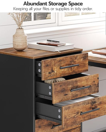 HOOBRO 7-Drawer Chest, File Cabinet, Wooden File Cabinet, Office Cabinet with Drawers, Storage Cabinet, for Home Office, Study, Easy Assembly, Rustic Brown and Black BF07WJ01 - LeafyLoom