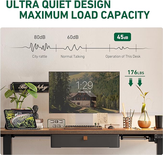 FEZIBO 55 x 24 Inches Standing Desk with Drawer, Adjustable Height Electric Stand up Desk with Storage, Sit Stand Home Office Desk, Ergonomic Computer Desk, Rustic Brown - LeafyLoom