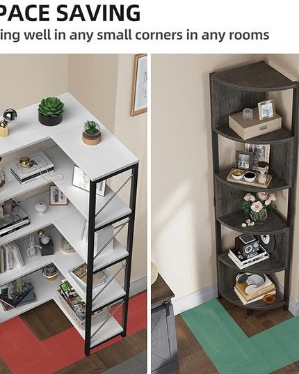 YITAHOME 6-Tier Corner Shelf, 68.8" Tall Industrial Free Standing Corner Bookshelf, 6 Shelf Display Corner Bookcase Open Small Book Shelves for Bedroom, Living Room, Small Space, Charcoal Gray + Black - LeafyLoom