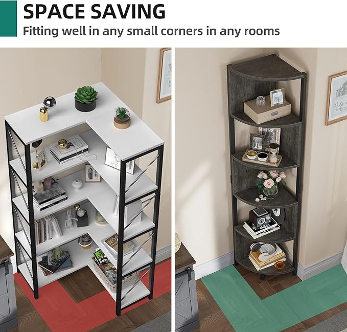 YITAHOME 6-Tier Corner Shelf, 68.8" Tall Industrial Free Standing Corner Bookshelf, 6 Shelf Display Corner Bookcase Open Small Book Shelves for Bedroom, Living Room, Small Space, Charcoal Gray + Black - LeafyLoom
