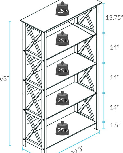 Casual Home Montego 5-Shelf Bookcase, Black (New) - LeafyLoom