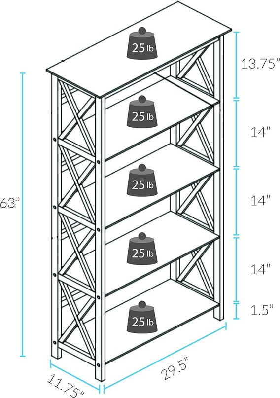 Casual Home Montego 5-Shelf Bookcase, Black (New) - LeafyLoom