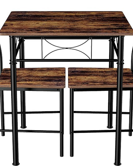 3-Piece Kitchen Dining Room Table Set for Small Spaces，Iron Wood Square Table with 2 Chairs for Kitchen Dining Room Furniture - LeafyLoom