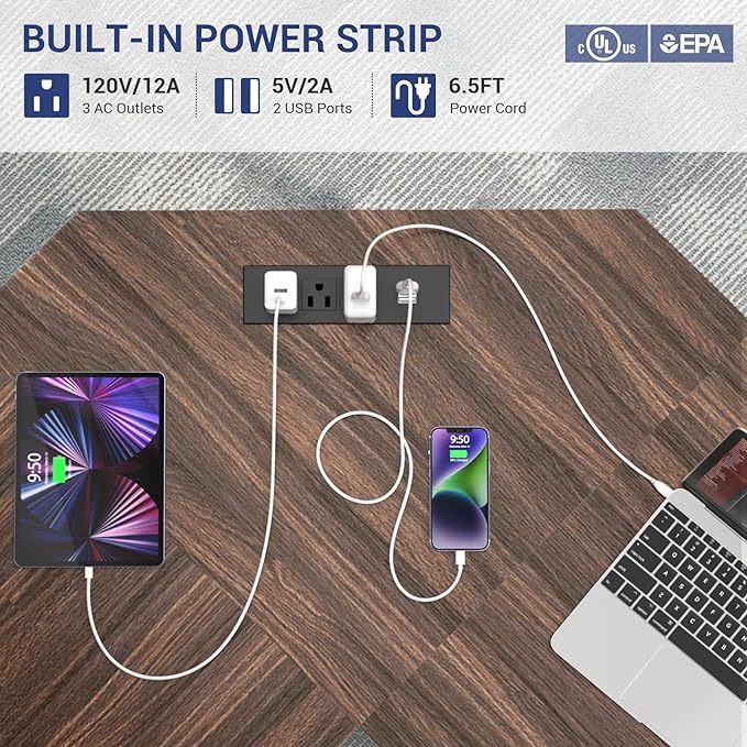 Aheaplus L Shaped Gaming Desk with Power Outlets & LED Lights, L- Shaped Desk Computer Corner Desk with Monitor Stand and Storage Shelf, Home Office Desk Writing Desk with Storage Bag, Espresso - LeafyLoom