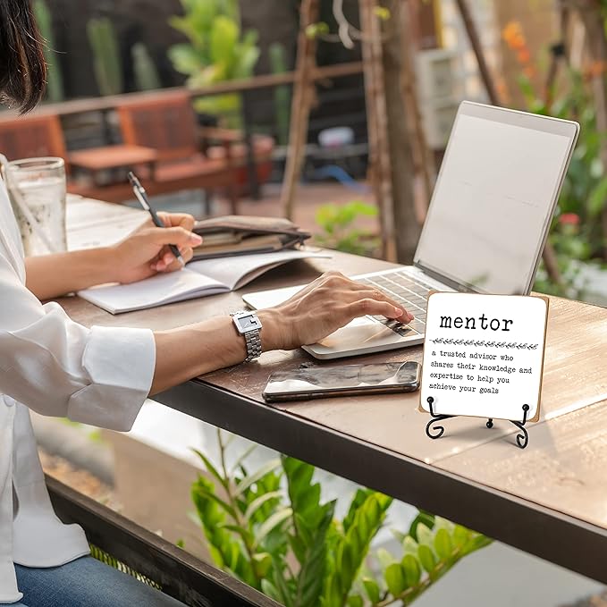 Mentor Definition Home Office Desk Decor Wood Plaque with Stand, Thank You Appreciation Gift for Mentor Boss Women Best Mom Teacher Motivational Desk Decor -A15 - LeafyLoom