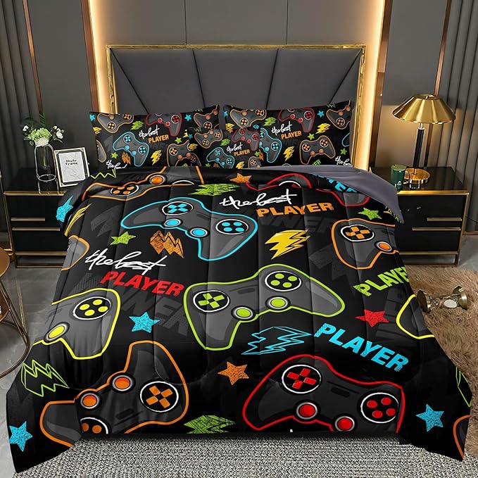 5 pieces Gamer Comforter Set for Boys Gaming bedding set Twin Size,Video Game Controller Comforter for Boys Kids Adult 3D Gamepad Microfiber Bed in A Bag Sets3011,Twin - LeafyLoom