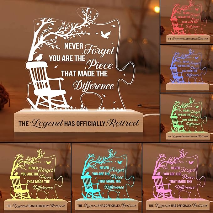 Retirement Gifts for Men Women 3D Illusion Lamp Acrylic Night Light, Happy Retirement Gifts for Boss Coworker Police, Farewell Gift for Male Friends Family, Gift for Mothers Day Fathers Day - LeafyLoom