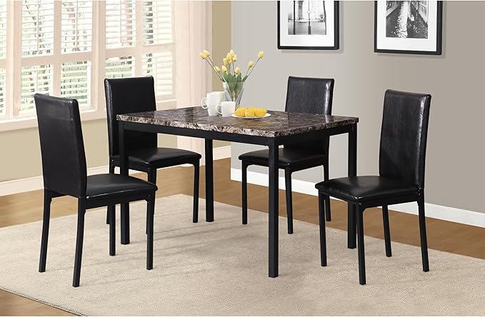 Roundhill Furniture 5 Piece Citico Metal Dinette Set with Laminated Faux Marble Top - Black - LeafyLoom