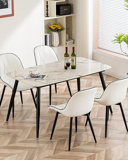 YOUNIKE Dining Chairs Set of 2, White Comfy Padded Kitchen Chairs, Armless Modern Faux Leather Upholstered Dining Room Chairs, Elegant Dinning Chairs Side Chairs, Easy to Clean - LeafyLoom