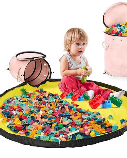 Toy Storage Basket + Play Mat for Kids Toy Chest Organizer Toy Box for Toddlers Boys Girls Kids Toy Storage Organizer Storage Bins with Lids Large Toy Box Living Room Nursery Playroom (Pink) - LeafyLoom
