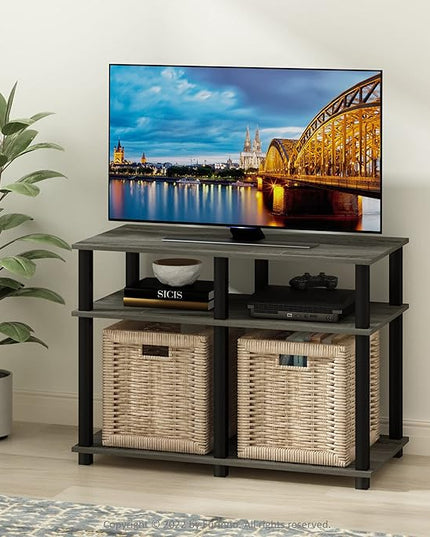 Furinno Romain Turn-N-Tube Stand for TV up to 40 Inch, 40-Inch, French Oak/Black - LeafyLoom
