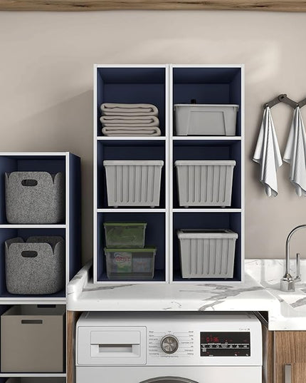 Apexa 3 Cube Storage Organizer Shelves, Stackable Wood Bookcase Fits Cubby Bins for Organization, Dorm Teen Room Decor & Home Office, Steel Blue - LeafyLoom