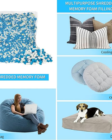 20 LBS Shredded Gel Memory Foam Filling, Comfortable and Soft Bean Bag Chair Filler, Memory Foam Stuffing for Cooling Pillow, Beanbag, Stuffed Animal, Dog Bed, Couch Cushion - LeafyLoom
