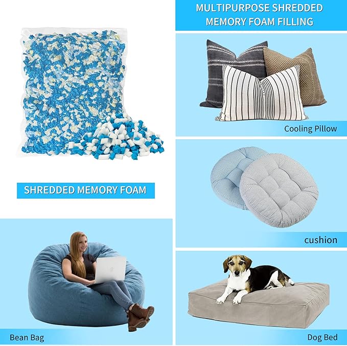 40 LBS Shredded Memory Foam Filling, Bean Bag Filler, Added Gel Particles Comfortable and Soft,Very Suitable for Filling Bean Bags, Pillows,Dog beds, Couch Cushion - LeafyLoom