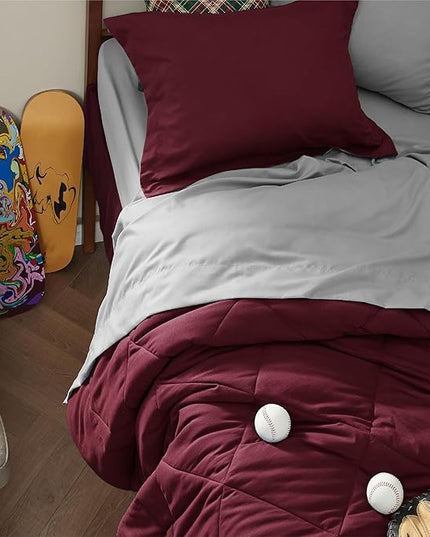 Bedsure Burgundy Twin XL Comforter Set - 5 Pieces Reversible Twin XL Bed in a Bag Twin XL Bed Set with Comforters, Sheets, Pillowcase & Sham, Twin XL Bedding Sets - LeafyLoom