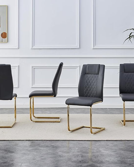 NicBex Dining Chairs Set of 4 Modern Faux Leather High Back Dining Room Kitchen Chairs with Golden Metal Legs,Side Chairs for Dining Room, Kitchen,Living Room, and Restaurants,Dark Gray - LeafyLoom