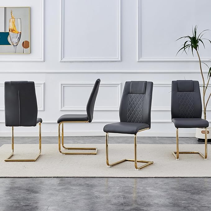 NicBex Dining Chairs Set of 4 Modern Faux Leather High Back Dining Room Kitchen Chairs with Golden Metal Legs,Side Chairs for Dining Room, Kitchen,Living Room, and Restaurants,Dark Gray - LeafyLoom