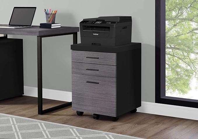 Monarch Specialties 7403, Rolling Mobile, Storage, Printer Stand, Office, Work, Laminate, Black, Grey, Contemporary, Modern Filing Cabinet-3 Drawer Castors, 18.25" L x 17.75" W x 25.25" H - LeafyLoom