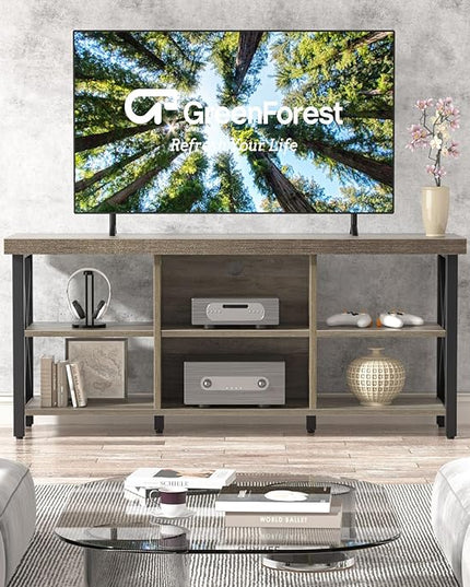 GreenForest TV Stand for TV up to 65 inches, Entertainment Center with 6 Storage Cabinet for Living Room, 55 inch Farmhouse Television Stands Console Table, Industrial TV stands for Living Room, Gray - LeafyLoom