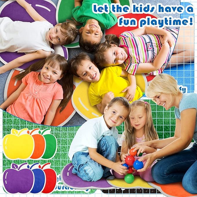 Shellwei 24 Pcs Kids Carpet Circle Seats 18 inch Print Pillow Circle Children's Mats Rug Mats Round Soft Floor Mat for Home School Classroom Story Time Group Activity Play Areas (Apple) - LeafyLoom
