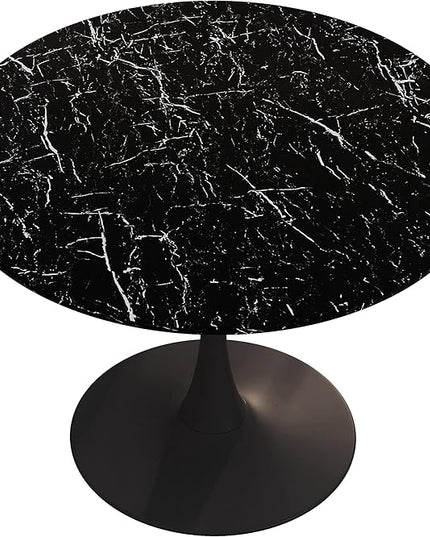 NicBex 42.13Inch Round Dining Table,Modern Kitchen Table with Printed Black Marble Tabletop and Metal Base for 2 to 4,Leisure Coffee Table for Kitchen,Small Space,Dining Living Room,Space-Saving,Black - LeafyLoom