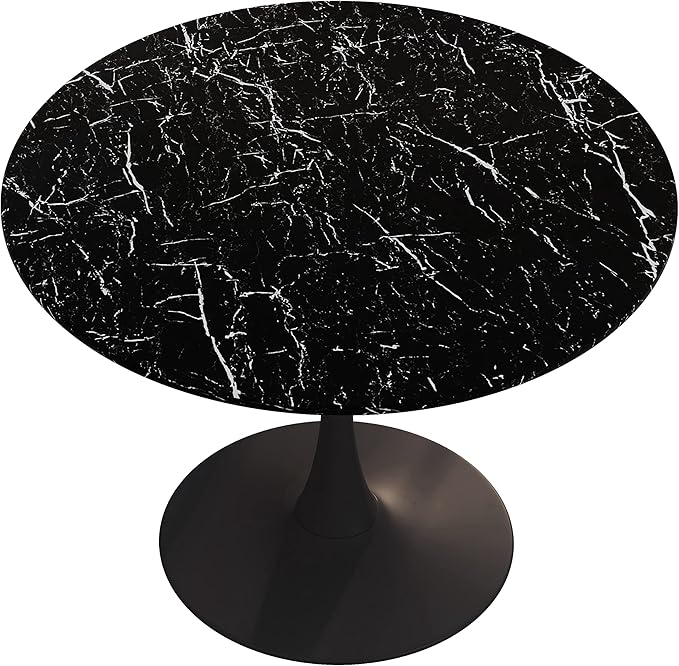 NicBex 42.13Inch Round Dining Table,Modern Kitchen Table with Printed Black Marble Tabletop and Metal Base for 2 to 4,Leisure Coffee Table for Kitchen,Small Space,Dining Living Room,Space-Saving,Black - LeafyLoom
