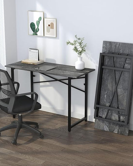 Folding Computer Desk 47 inch Writing Gaming Computer Camping Table, No Assembly Required Home Office Desk, Grey - LeafyLoom