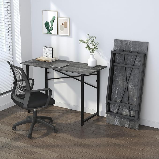 Folding Computer Desk 47 inch Writing Gaming Computer Camping Table, No Assembly Required Home Office Desk, Grey - LeafyLoom