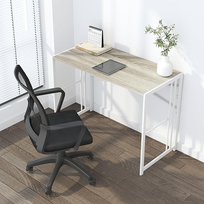 Folding Desk 40 inch Writing Gaming Computer Camping Table, No Assembly Required Home Office Desk, Beige - LeafyLoom