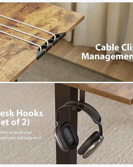 L Shaped Standing Desk Adjustable Height, Electric Corner Standing Desk, 63 x 55 inch Sit Stand Computer Table with Splice Board, Rustic Brown - LeafyLoom