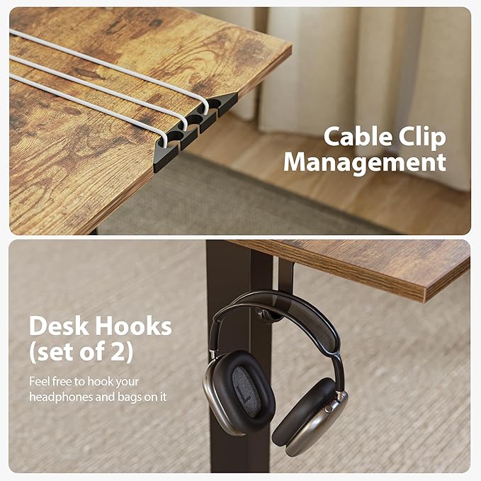 L Shaped Standing Desk Adjustable Height, Electric Corner Standing Desk, 63 x 55 inch Sit Stand Computer Table with Splice Board, Rustic Brown - LeafyLoom