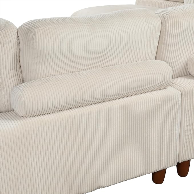 163.8" Large L Shaped Modular Sectional Sofa with Ottoman, 6-Seater Upholstered Combination Corner Couch for Living Room Office Spacious Space Furniture Sets, Beige, 163.8 Inch - LeafyLoom