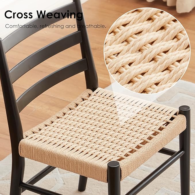 STARY Wood Rattan Dining Room Chairs Set of 2 with Comfortable Woven Seat, Fully assembled, New Black - Set of 4 - LeafyLoom
