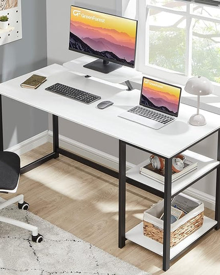 GreenForest Computer Desk with Monitor Stand,47 inch Home Office Desk with Reversible Storage Shelves,Modern Writing Desk Study PC Laptop Work Table,White - LeafyLoom