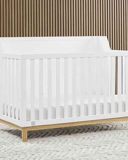 GAP babyGap Oxford 6-in-1 Convertible Crib - Greenguard Gold Certified, Bianca White/Natural - LeafyLoom