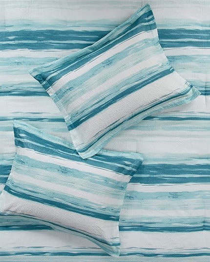 Madison Park Marina Comforter Quilt Combo Set - Modern Luxury Design, All Season Down Alternative Bedding, Matching Shams, Decorative Pillows, King/Cal King(104"x92"), Aqua 8 Piece - LeafyLoom