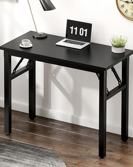 Need Small Computer Desk 31.5 inches Folding Table No Assembly Sturdy Small Writing Desk Folding Desk for Small Spaces, All Black AC5-8040-CB - LeafyLoom