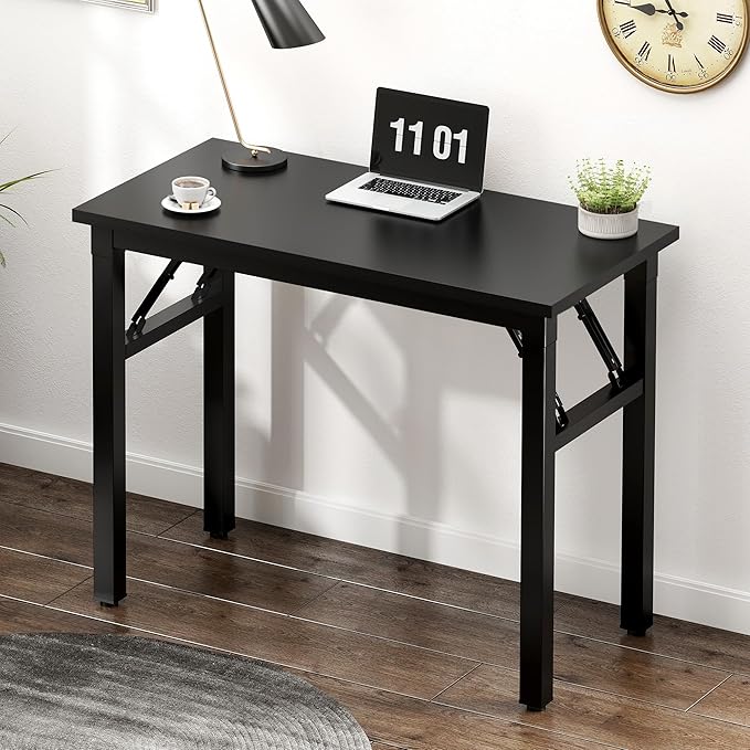 Need Small Computer Desk 31.5 inches Folding Table No Assembly Sturdy Small Writing Desk Folding Desk for Small Spaces, All Black AC5-8040-CB - LeafyLoom