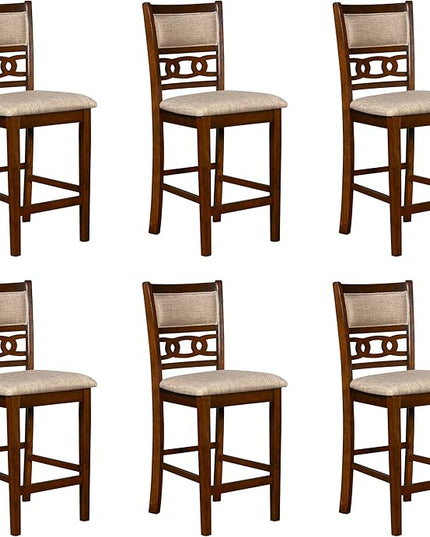 New Classic Furniture Gia Counter Dining Chair (Set of Six), Light Brown Fabric Upholstered Seat & Back Rest, Cherry Brown - LeafyLoom